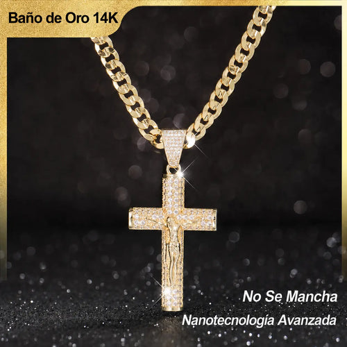 Deus® Cadena con Crucifijo Bañada en Oro 14K
