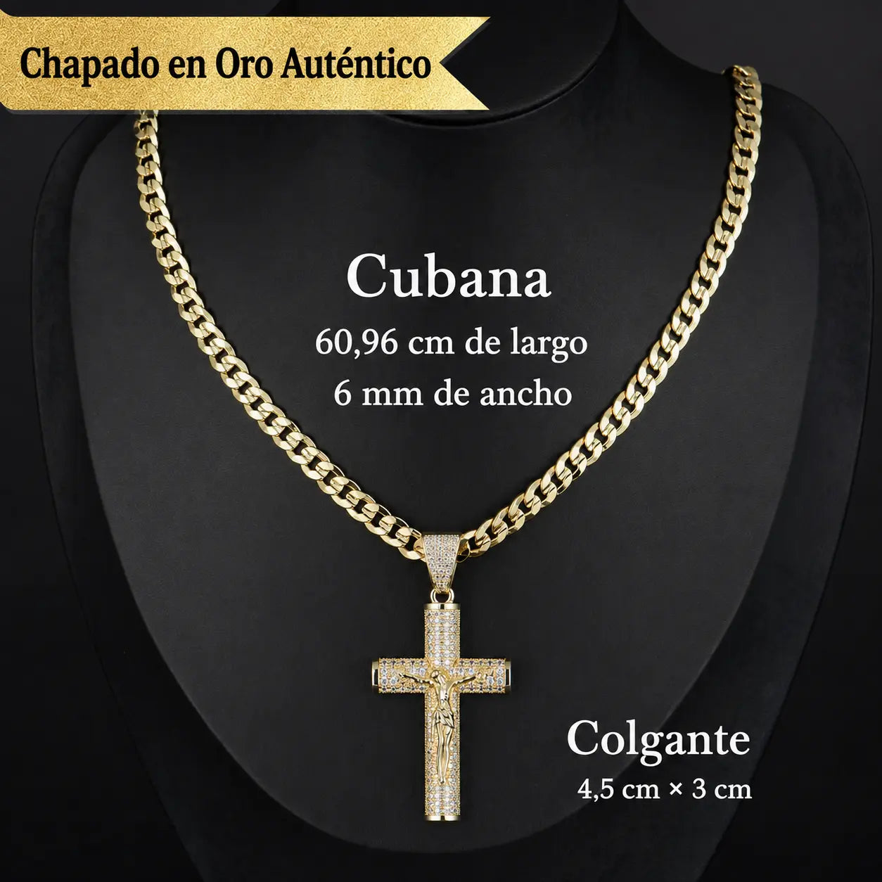 Deus® Cadena con Crucifijo Bañada en Oro 14K