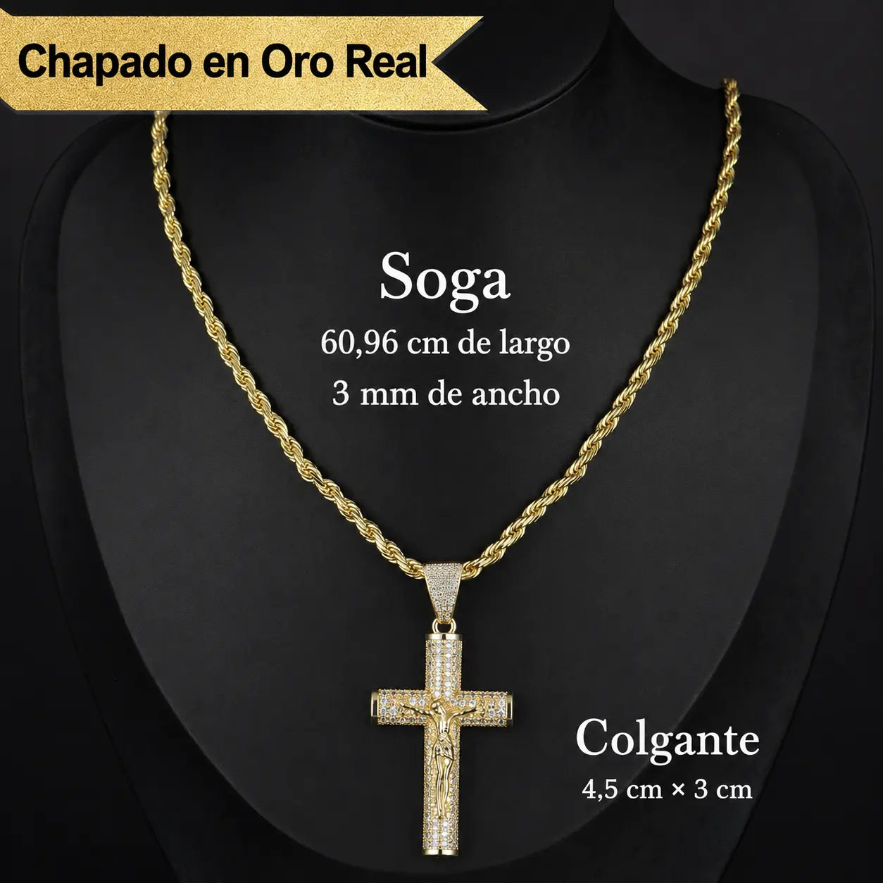 Deus® Cadena con Crucifijo Bañada en Oro 14K