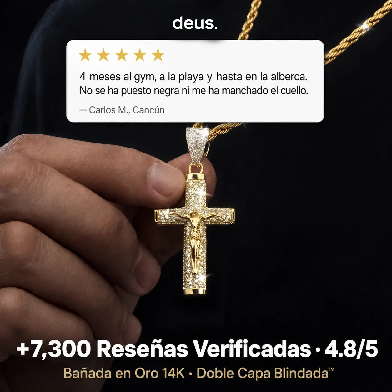 Deus® Cadena con Crucifijo Bañada en Oro 14K