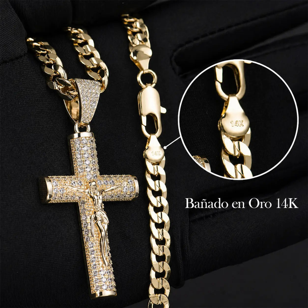 Deus® Cadena con Crucifijo Bañada en Oro 14K