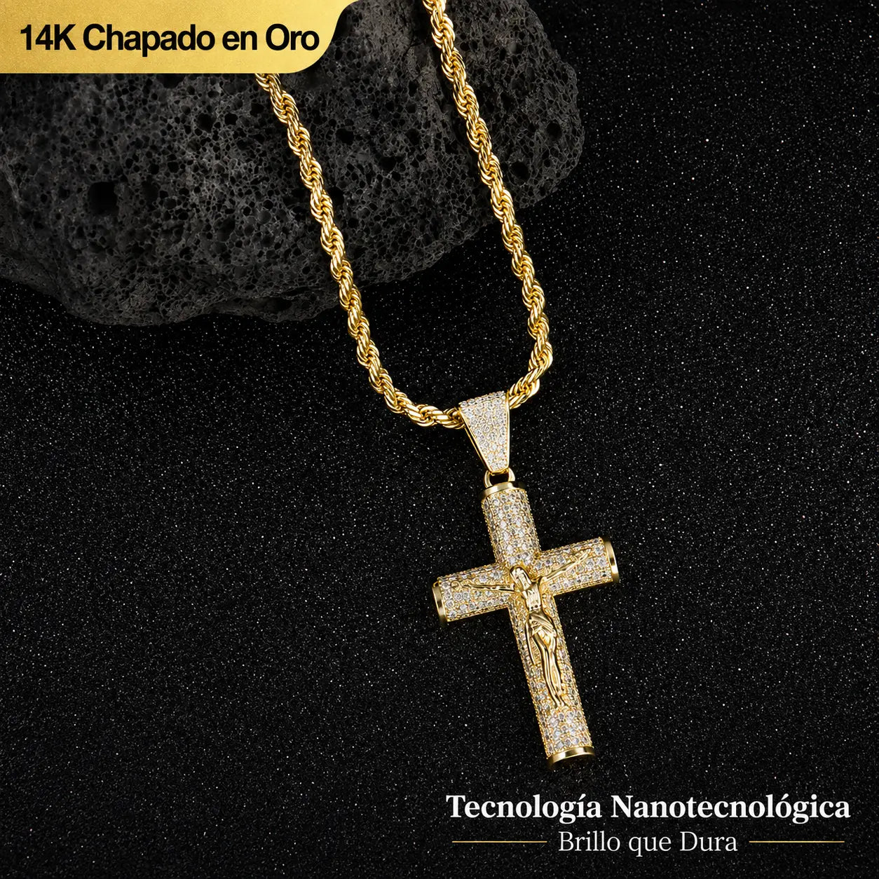 Deus® Cadena con Crucifijo Bañada en Oro 14K